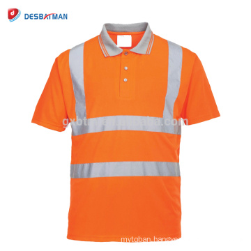 High Visibility Orange 100% Polyester Bird Eye Custom Logo Plain Dry Fit Reflective Safety Polo T-shirts With Reflective Tape